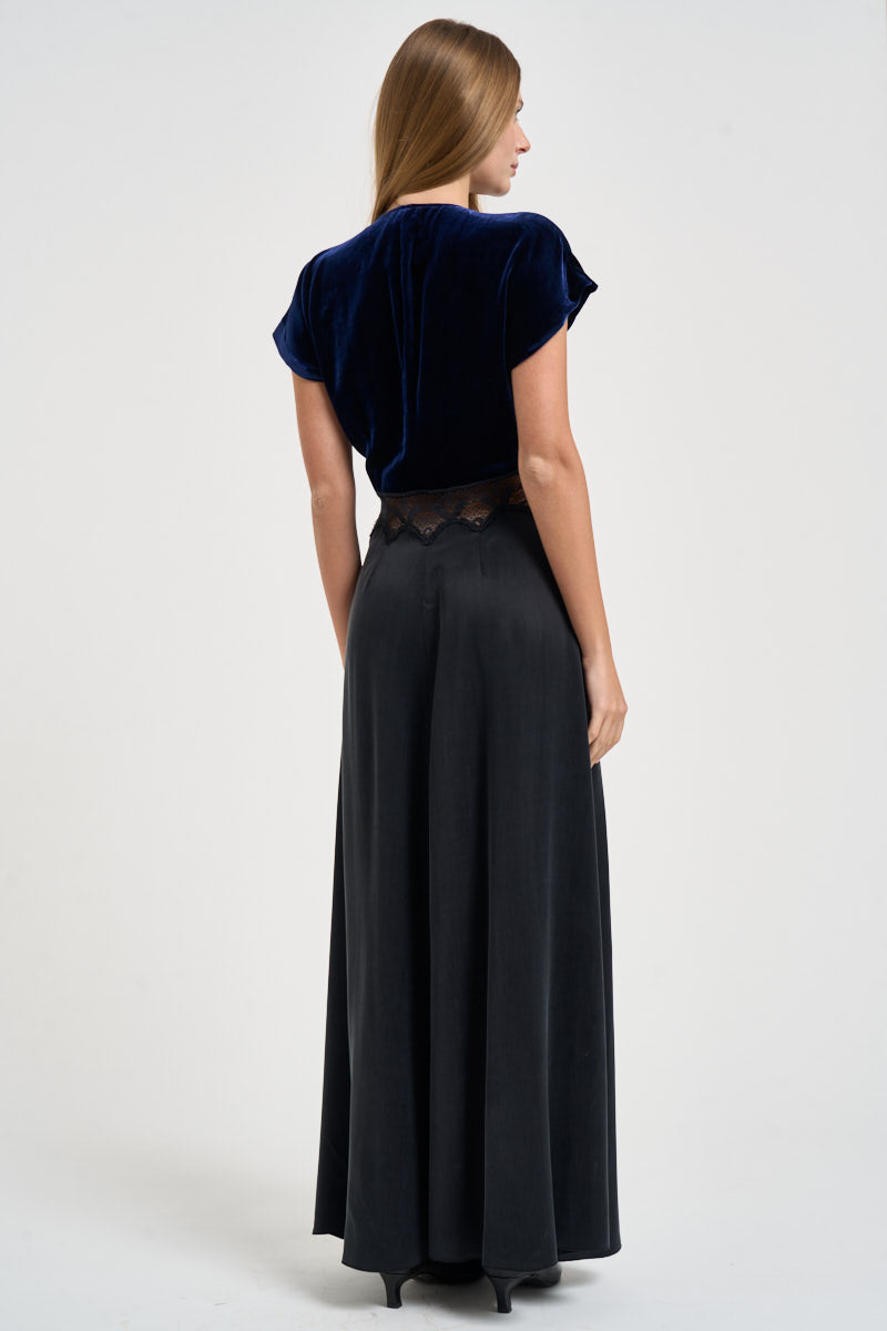 Abito donna lungo in cupro e velluto blu notte 15355 NIGHT FORTE FORTE 