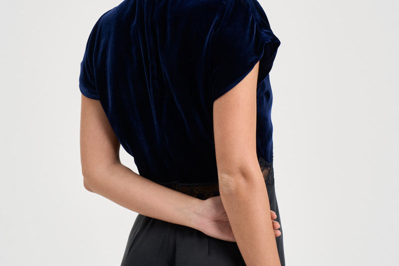 Abito donna lungo in cupro e velluto blu notte 15355 NIGHT FORTE FORTE 