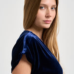 Abito donna lungo in cupro e velluto blu notte 15355 NIGHT FORTE FORTE 