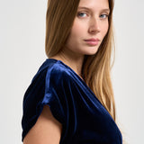 Abito donna lungo in cupro e velluto blu notte 15355 NIGHT FORTE FORTE 