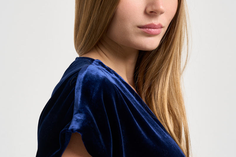 Abito donna lungo in cupro e velluto blu notte 15355 NIGHT FORTE FORTE 
