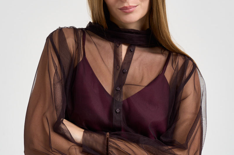Camicia donna in tulle lavallisre fondente 15389 FONDANT FORTE FORTE 