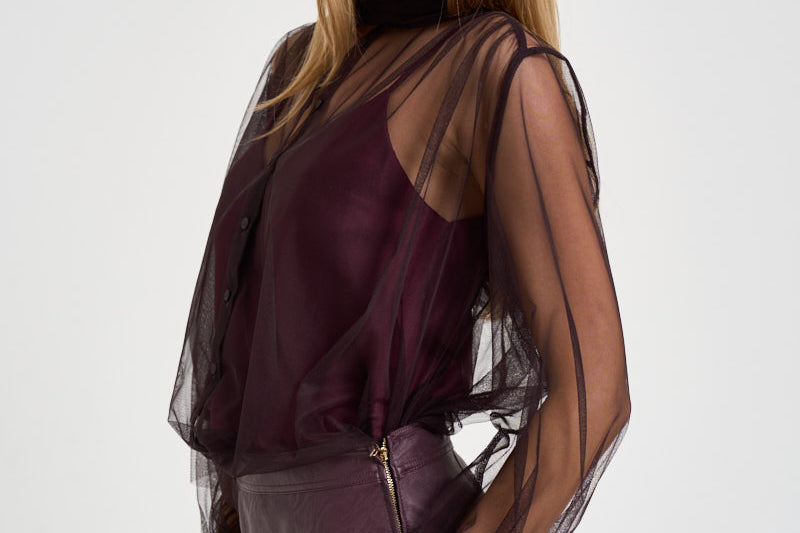 Camicia donna in tulle lavallisre fondente 15389 FONDANT FORTE FORTE 