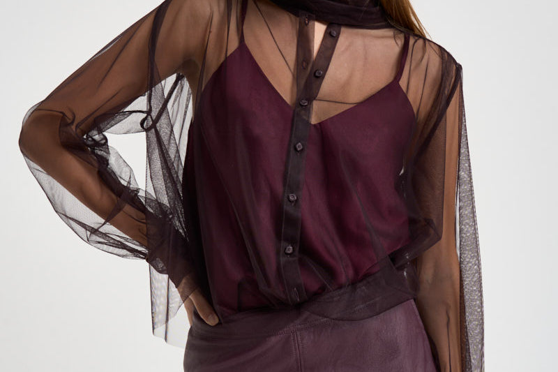 Camicia donna in tulle lavallisre fondente 15389 FONDANT FORTE FORTE 