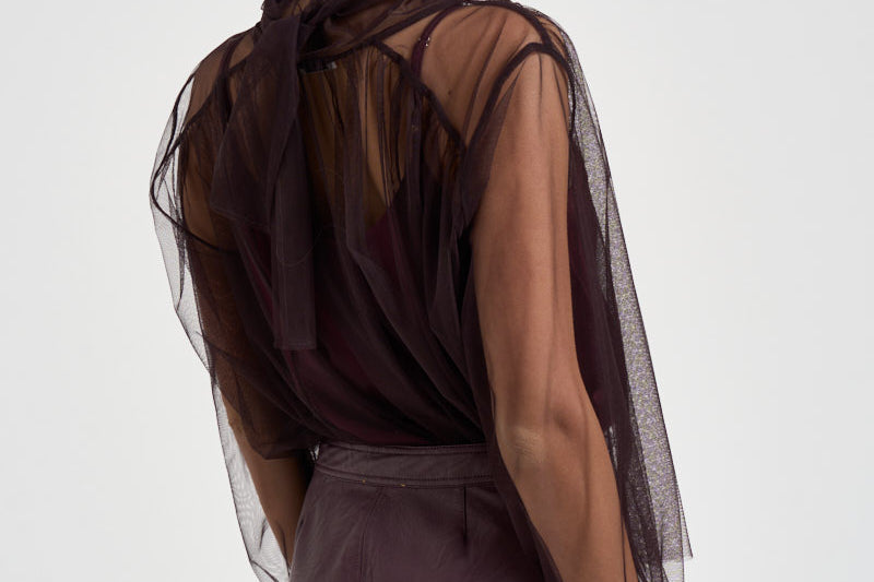 Camicia donna in tulle lavallisre fondente 15389 FONDANT FORTE FORTE 