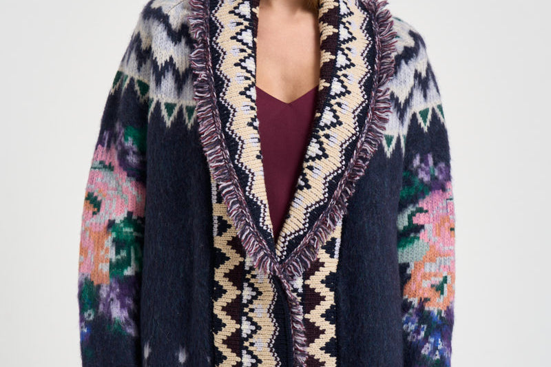 Cardigan donna The Hihlands garden con frange multicolor 15456 NIGHT FORTE FORTE 