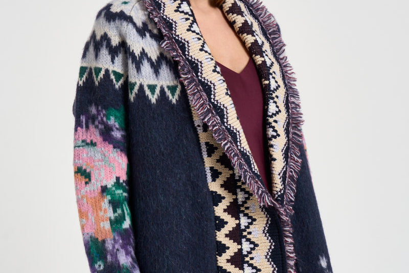 Cardigan donna The Hihlands garden con frange multicolor 15456 NIGHT FORTE FORTE 