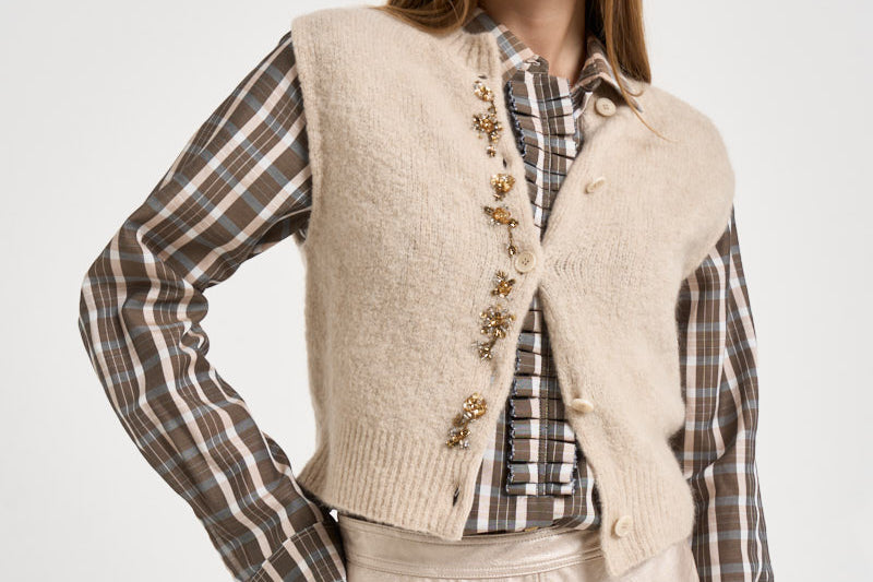 Gilet donna her majesty embroidery soft in maglia beige chiaro 15459 CREAM FORTE FORTE 