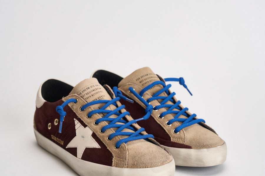 Sneakers uomo Super-star bordeaux e beige GMF00102 F00872483407 GOLDEN GOOSE 
