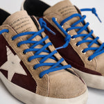 Sneakers uomo Super-star bordeaux e beige GMF00102 F00872483407 GOLDEN GOOSE 