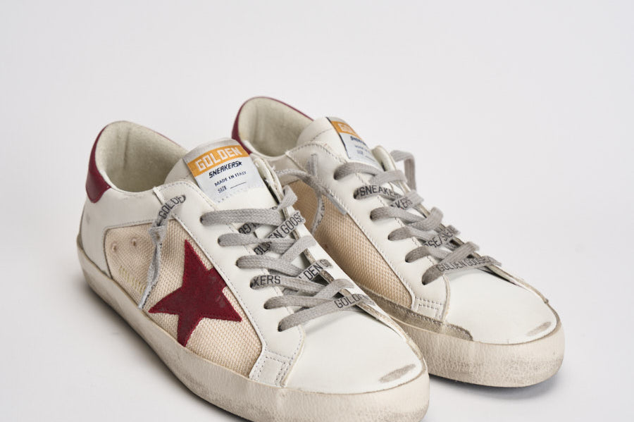 Sneakers uomo Super-Star bianca e bordeaux GMF00104 F00872615984 GOLDEN GOOSE 