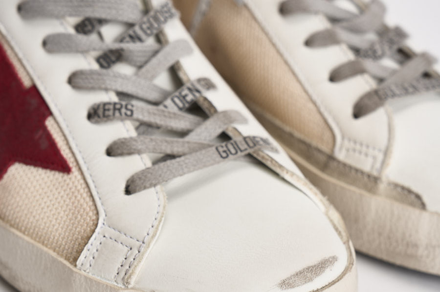Sneakers uomo Super-Star bianca e bordeaux GMF00104 F00872615984 GOLDEN GOOSE 