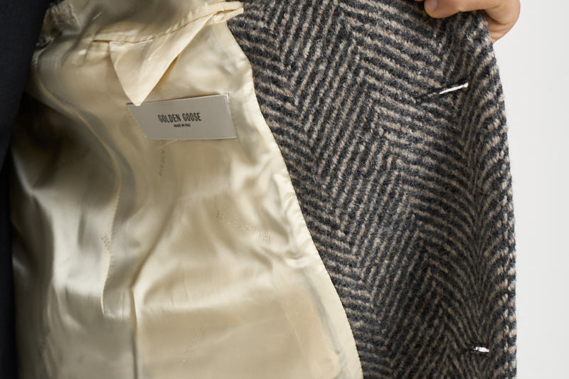 Cappotto uomo lungo grigio e beige GMP00986 P00061681173 GOLDEN GOOSE 