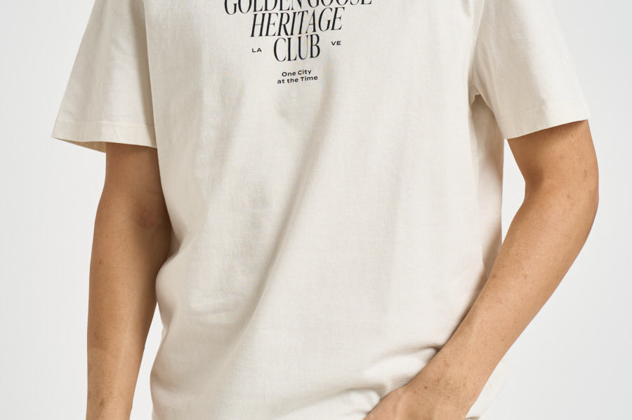 T-shirt uomo girocollo con scritte panna GMP01220 P00261911560 GOLDEN GOOSE 