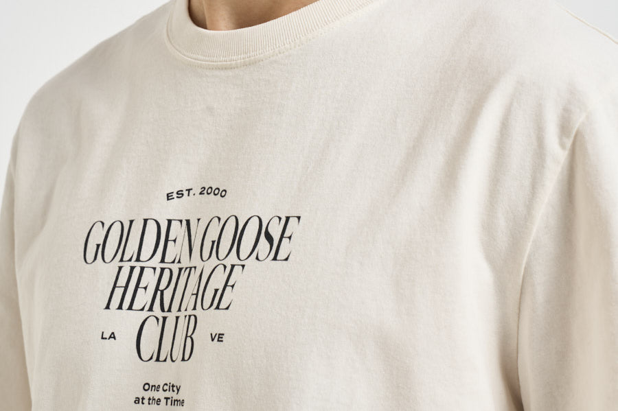 T-shirt uomo girocollo con scritte panna GMP01220 P00261911560 GOLDEN GOOSE 