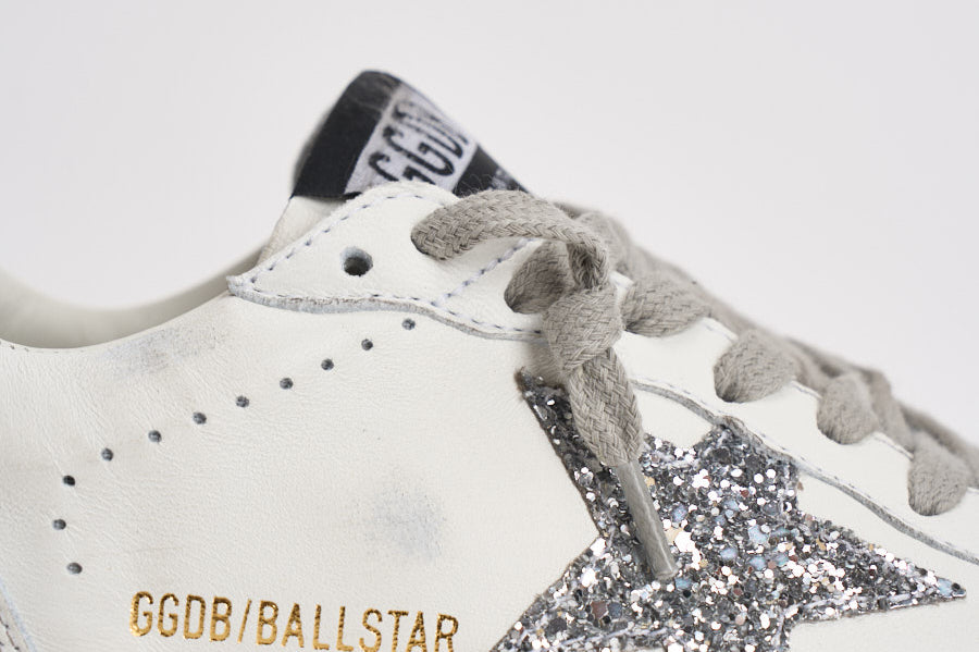 Sneakers donna Ball Star bianca glitter argento GWF00117 F00377311325 GOLDEN GOOSE 