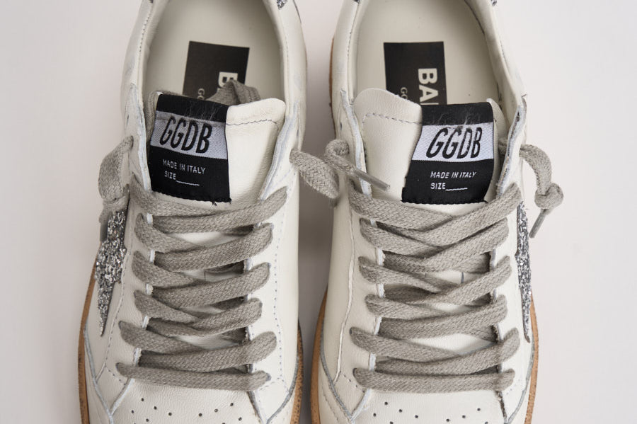 Sneakers donna Ball Star bianca glitter argento GWF00117 F00377311325 GOLDEN GOOSE 