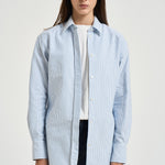 Camicia donna Oxford con righe a bastoncino celeste e bianca GWP00820 P00054880197 GOLDEN GOOSE 
