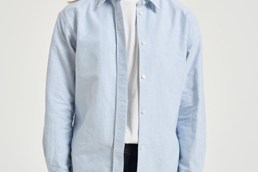 Camicia donna Oxford con righe a bastoncino celeste e bianca GWP00820 P00054880197 GOLDEN GOOSE 