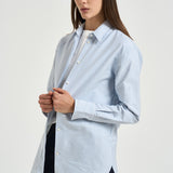Camicia donna Oxford con righe a bastoncino celeste e bianca GWP00820 P00054880197 GOLDEN GOOSE 