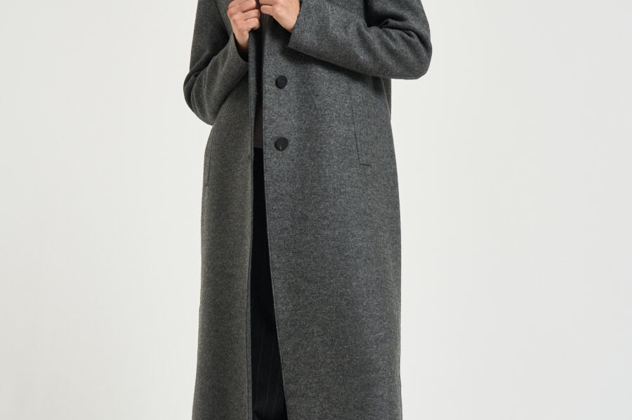 Cappotto donna Long Topcoat grigio melange AA1220 MIDDLEGREY HARRIS WHARF LONDON 