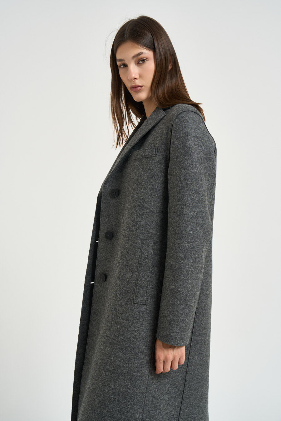 Cappotto donna lungo grigio melange AA1220 MIDDLEGREY HARRIS WHARF LONDON 