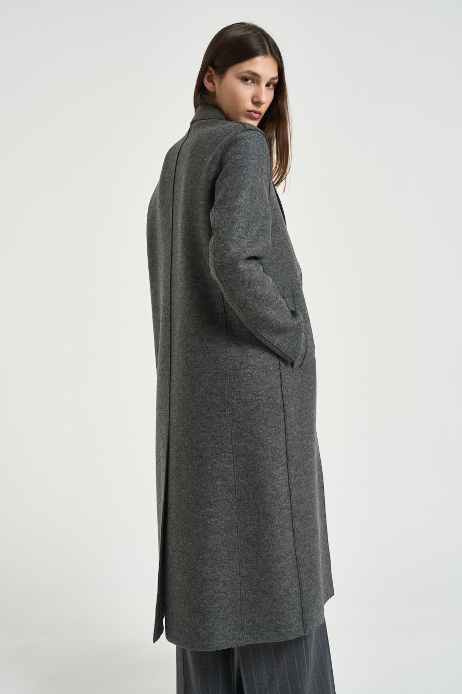 Cappotto donna lungo grigio melange AA1220 MIDDLEGREY HARRIS WHARF LONDON 