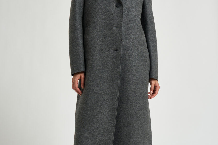Cappotto donna Long Topcoat grigio melange AA1220 MIDDLEGREY HARRIS WHARF LONDON 