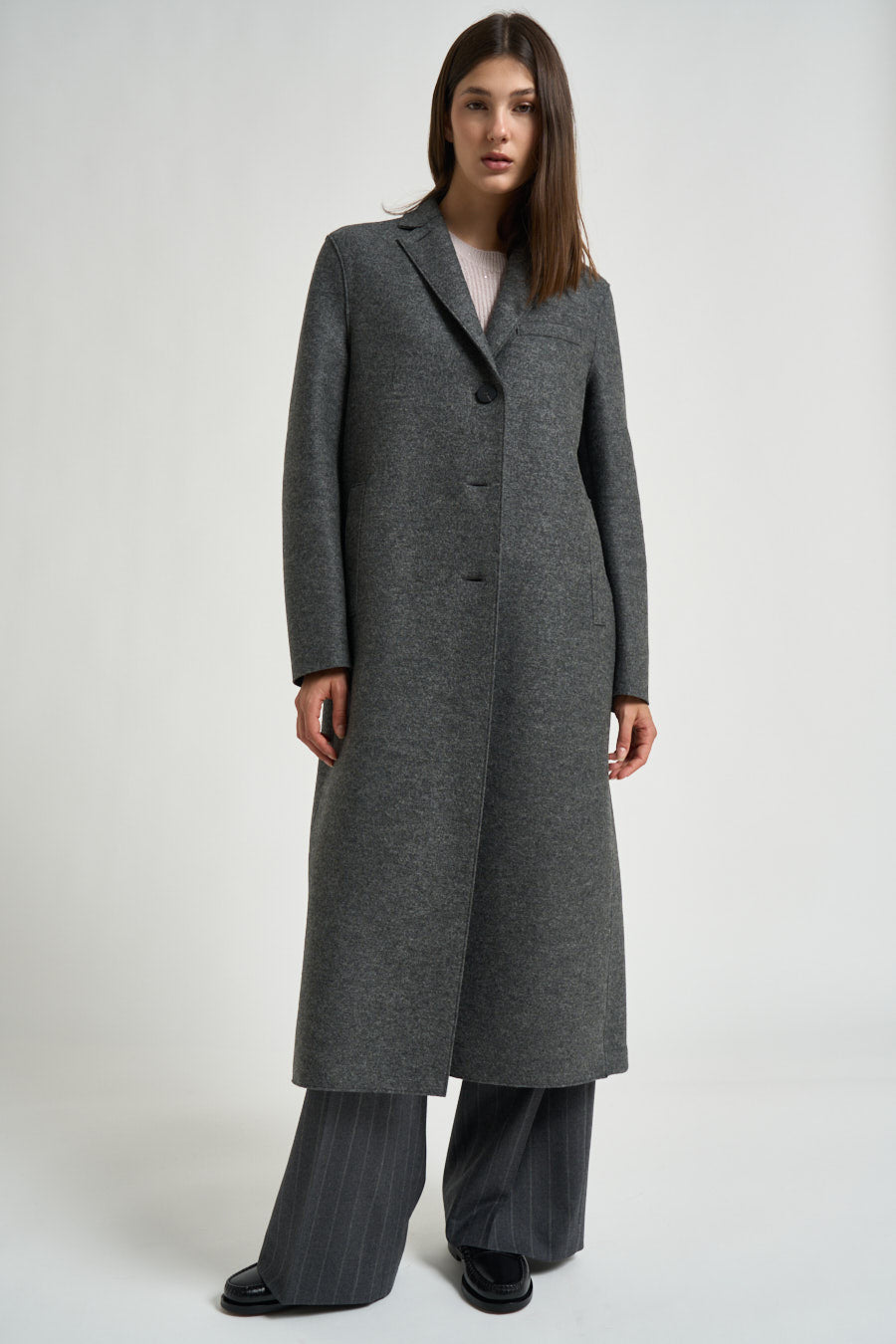 Cappotto donna lungo grigio melange AA1220 MIDDLEGREY HARRIS WHARF LONDON 