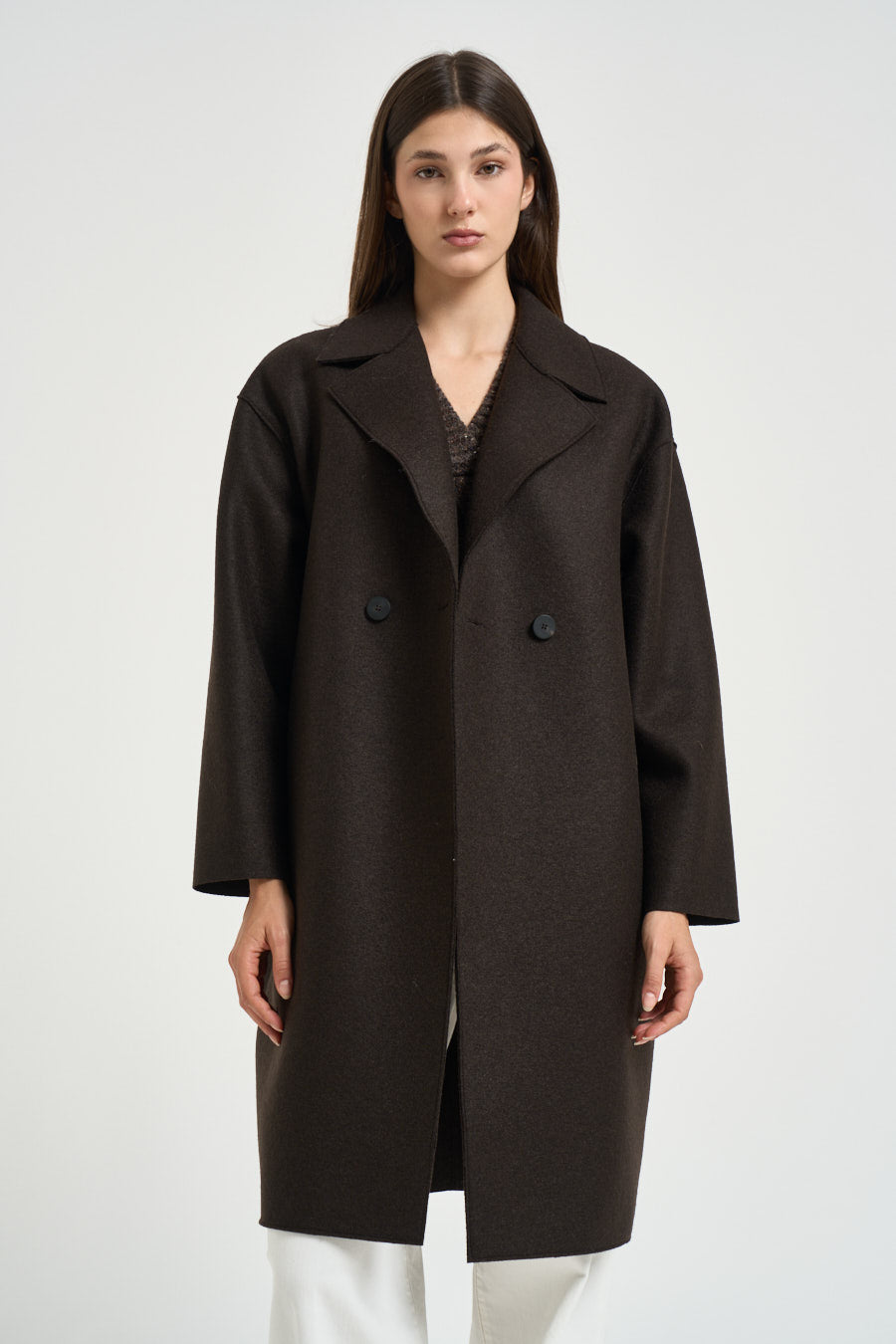 Cappotto donna doppiopetto marrone scuro AC1487 DARKBROWN HARRIS WHARF LONDON 