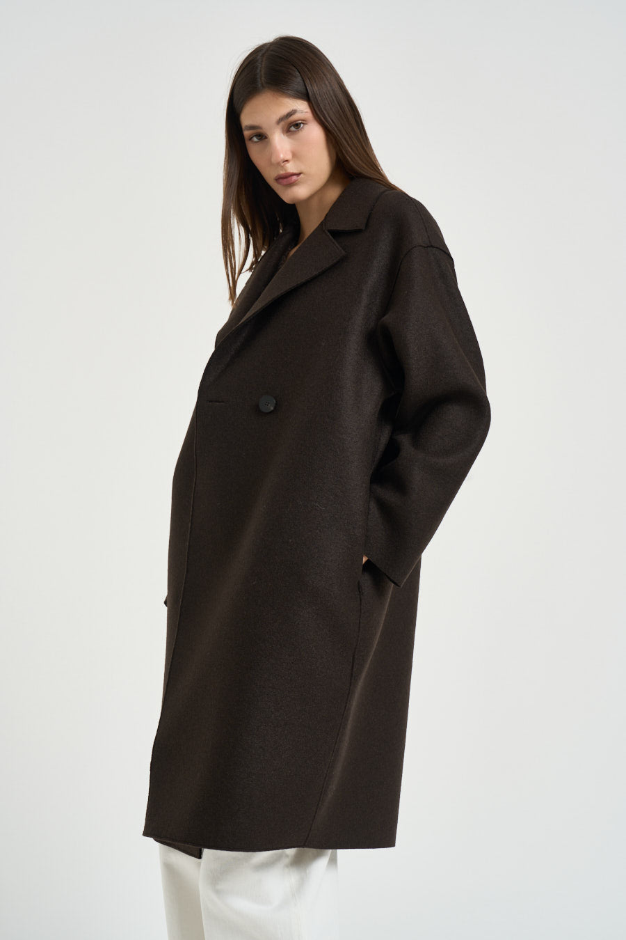 Cappotto donna doppiopetto marrone scuro AC1487 DARKBROWN HARRIS WHARF LONDON 