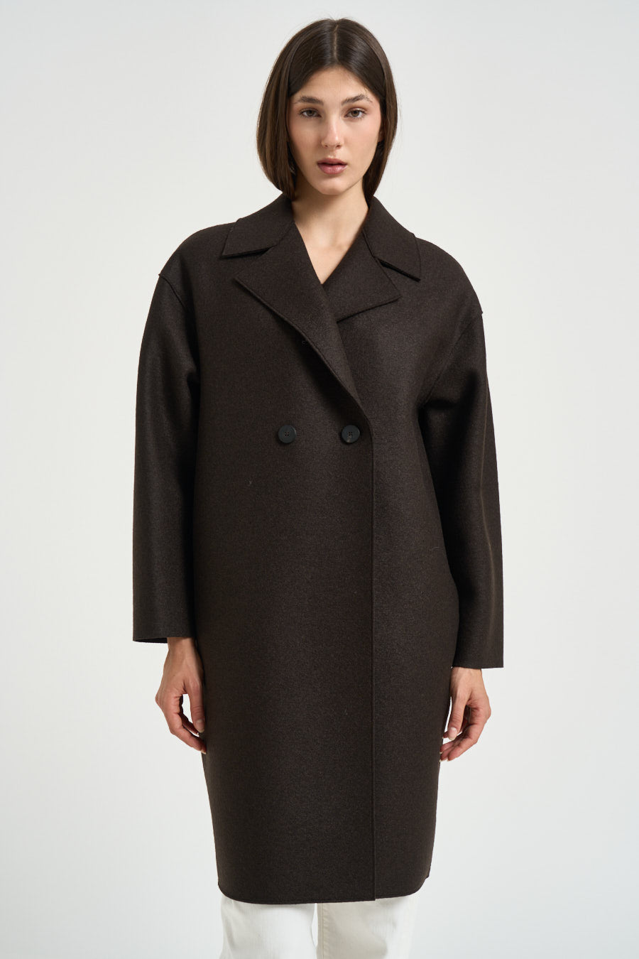 Cappotto donna doppiopetto marrone scuro AC1487 DARKBROWN HARRIS WHARF LONDON 