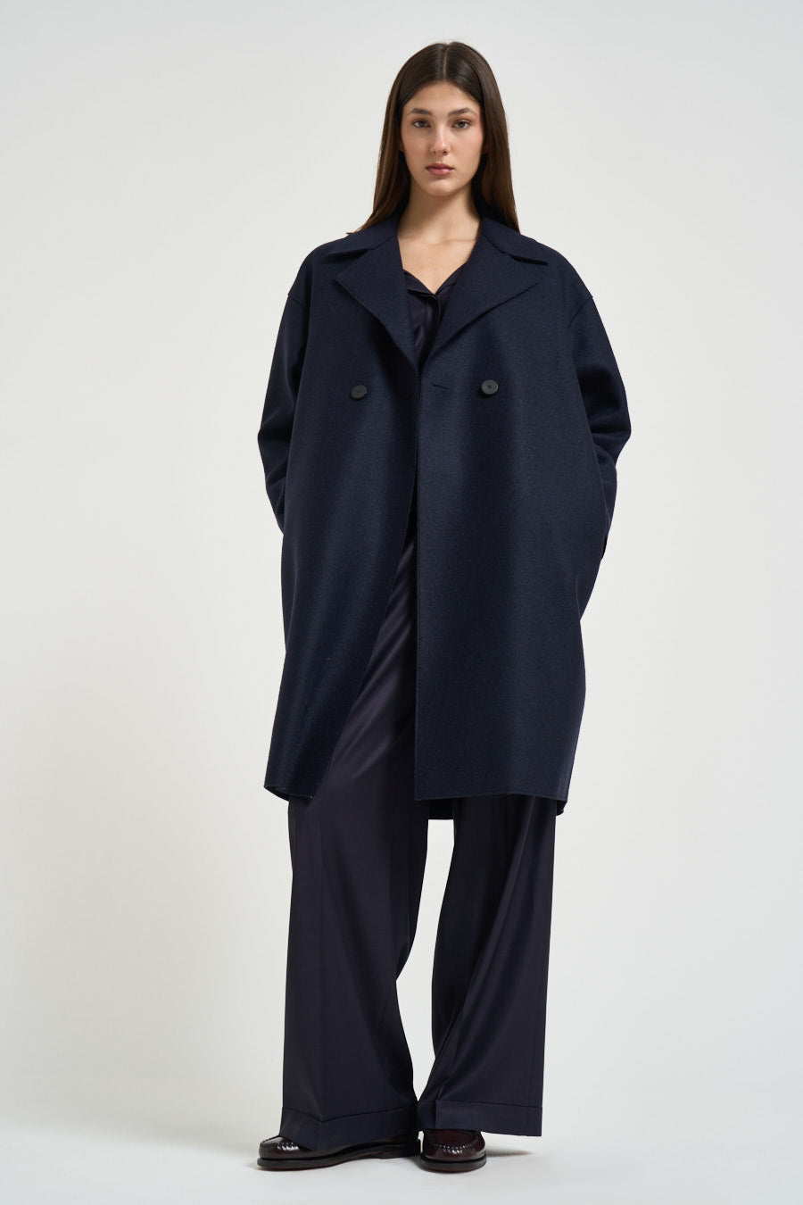 Cappotto donna midi doppiopetto blu AC1487 NAVYBLUE HARRIS WHARF LONDON 