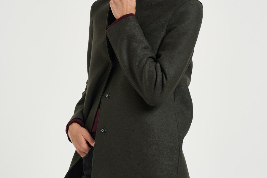 Cappotto donna midi monopetto verde militare AE1301 DARKKHAKI HARRIS WHARF LONDON 