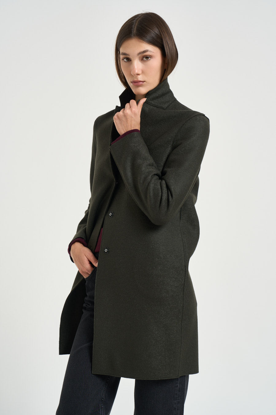 Cappotto donna coocun midi verde militare AE1301 DARKKHAKI HARRIS WHARF LONDON 