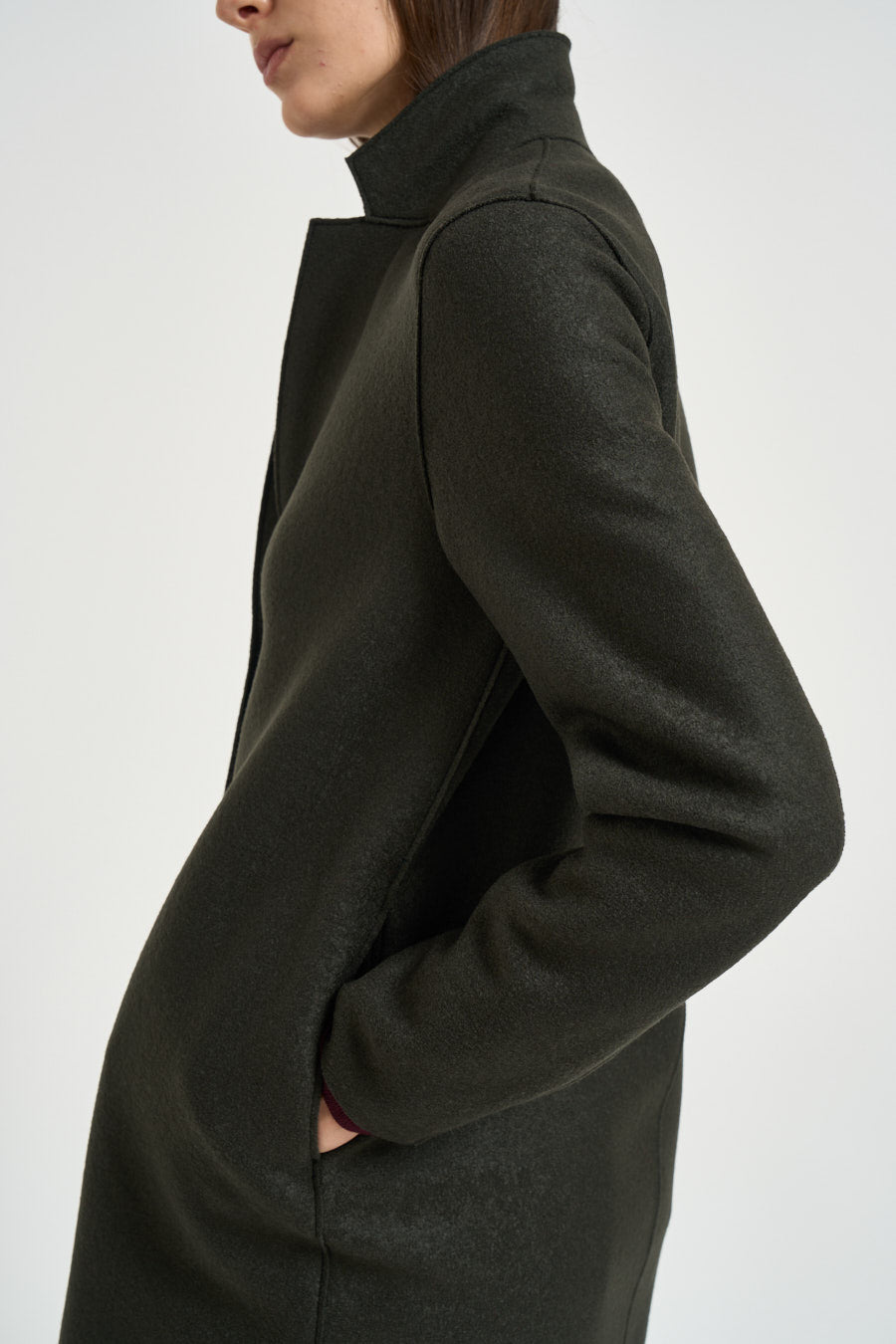 Cappotto donna coocun midi verde militare AE1301 DARKKHAKI HARRIS WHARF LONDON 