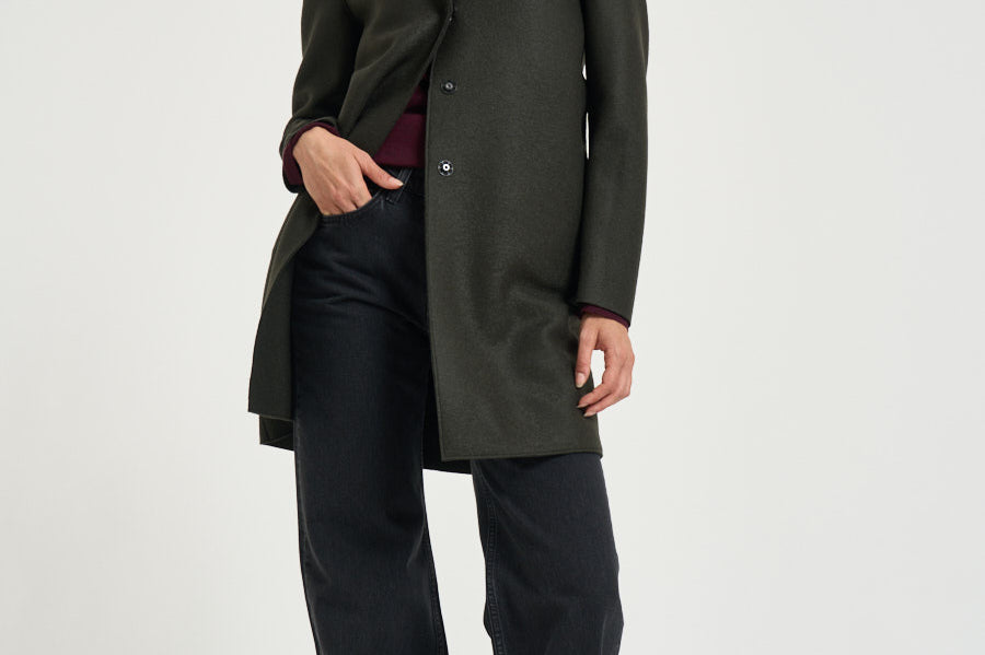 Cappotto donna coocun midi verde militare AE1301 DARKKHAKI HARRIS WHARF LONDON 