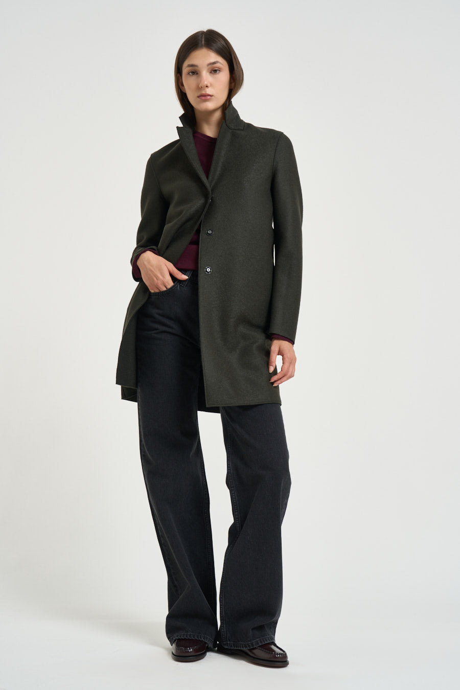 Cappotto donna coocun midi verde militare AE1301 DARKKHAKI HARRIS WHARF LONDON 