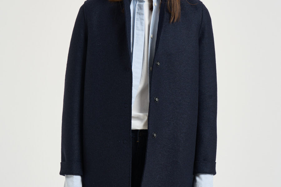 Cappotto donna Coocun midi blu notte AE1301 NAVYBLUE HARRIS WHARF LONDON 