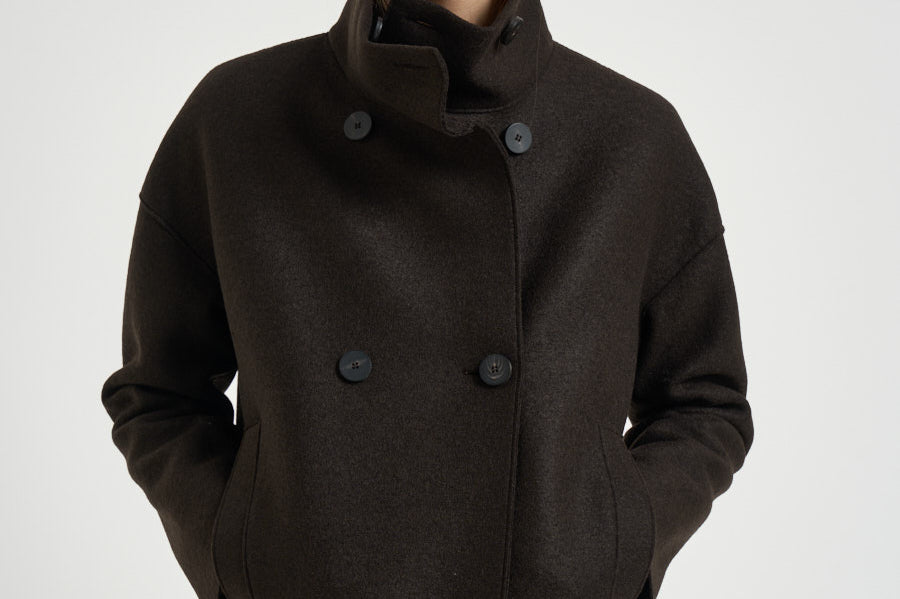 Cappotto donna corto doppiopetto fondente AG2484 DARKBROWN HARRIS WHARF LONDON 