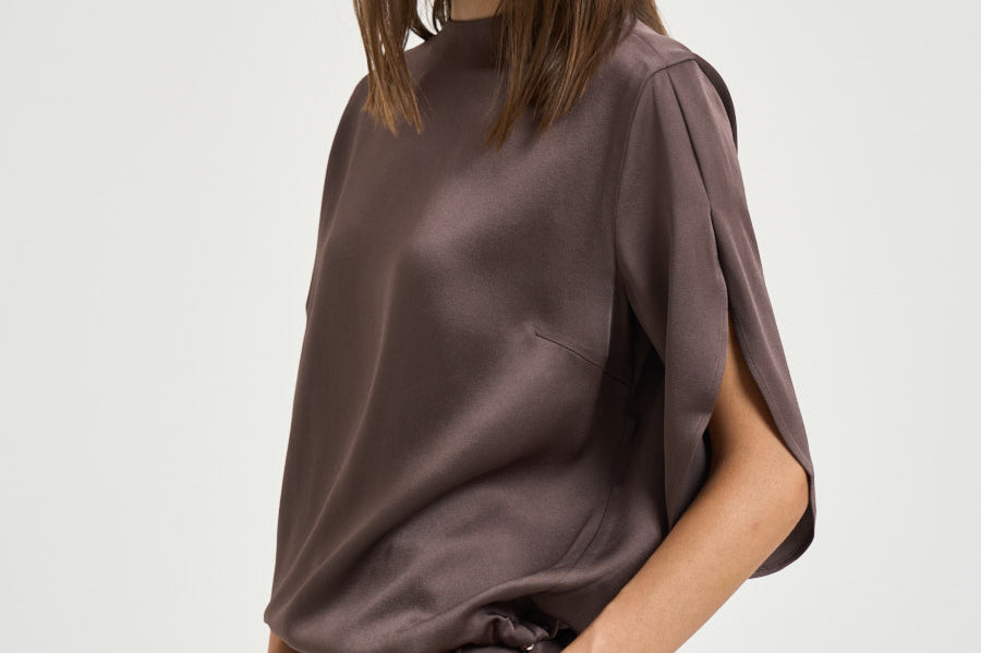 Blusa donna satinata marrone BL00018DR 127278810 HERNO 