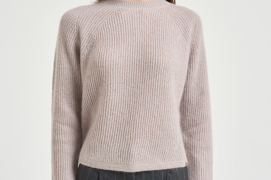 Maglia donna tricot a costine tortora MG000254D 703601985 HERNO 