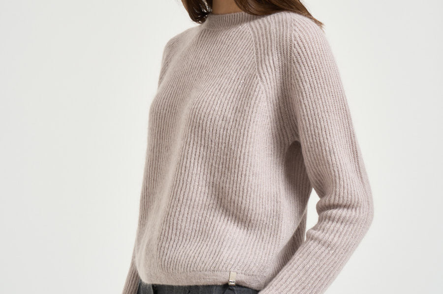 Maglia donna tricot a costine tortora MG000254D 703601985 HERNO 