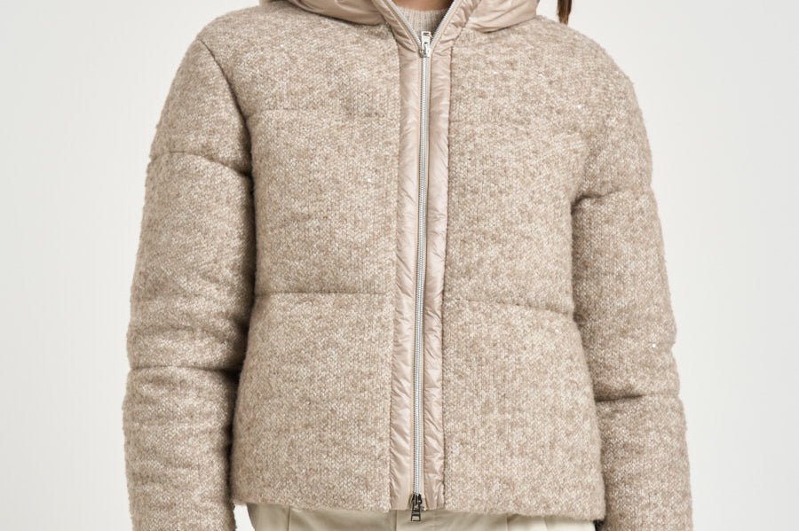 Piumino donna corto beige mélange PI00187DR 334941985 HERNO 
