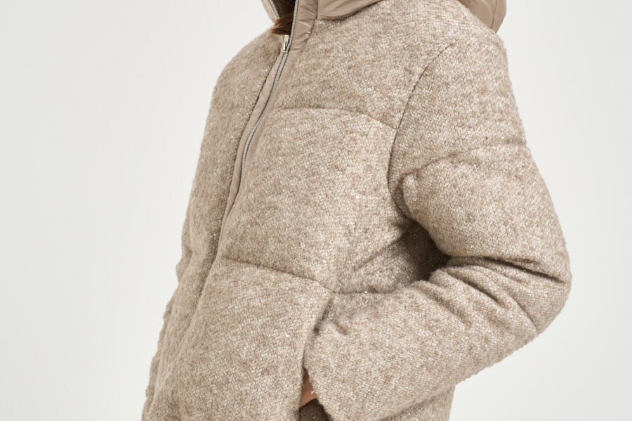 Piumino donna corto beige mélange PI00187DR 334941985 HERNO 