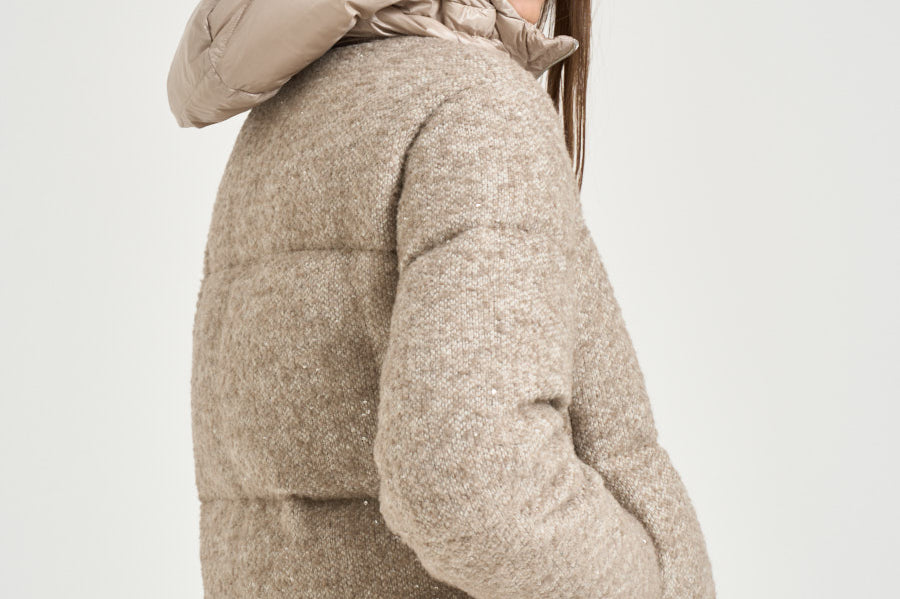 Piumino donna corto beige mélange PI00187DR 334941985 HERNO 