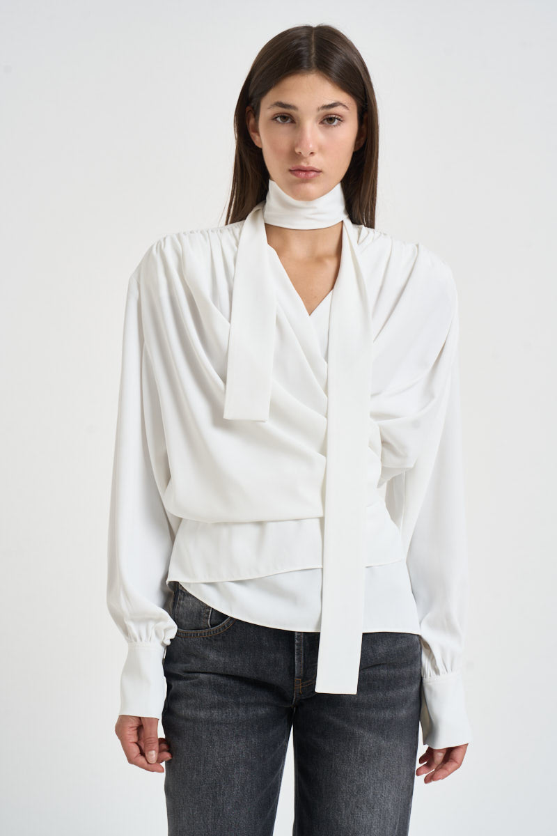 Blusa donna Bliss con nastro sul collo bianca BLISS CLOUD IRO 