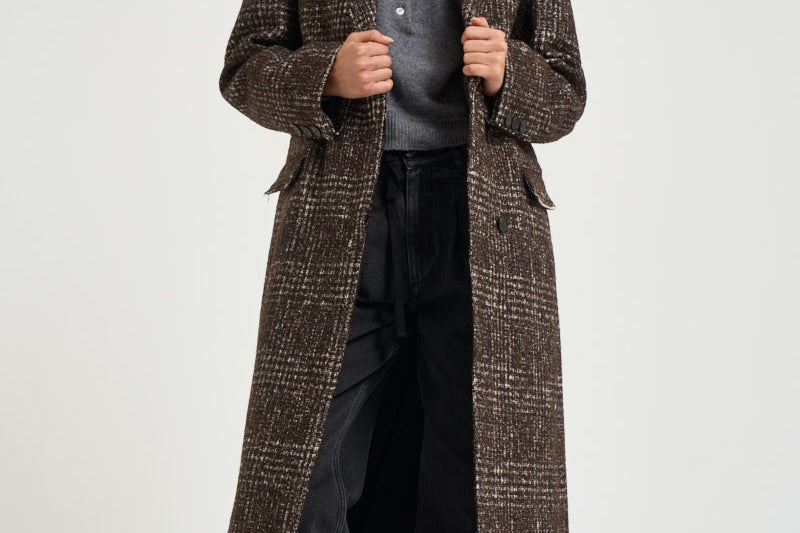 Cappotto donna lungo a quadri marrone IGLIA EARTHYBROWN IRO 