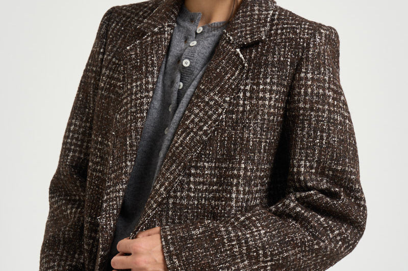 Cappotto donna lungo a quadri marrone IGLIA EARTHYBROWN IRO 
