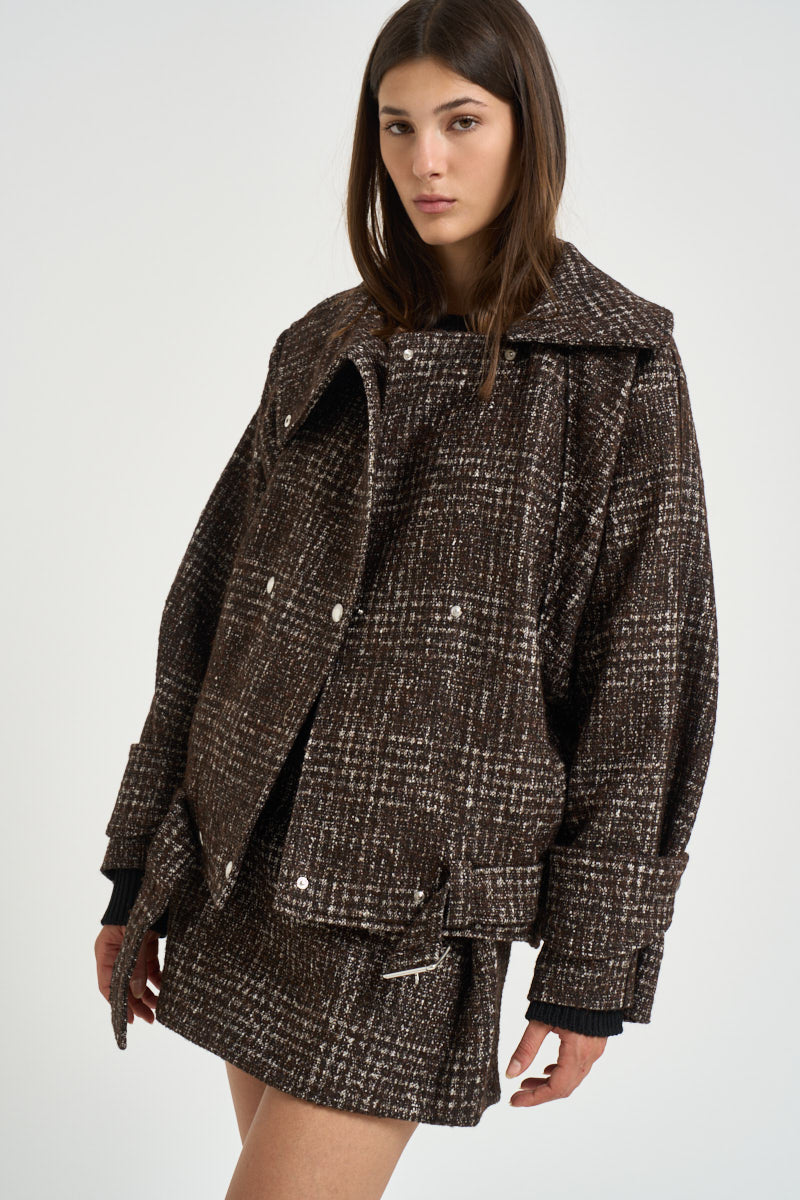 Trench donna corto Inja in tweed marrone INJA EARTHYBROWN IRO 